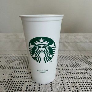 Starbucks 16 oz grande plastic coffee tumbler mug White & Green
